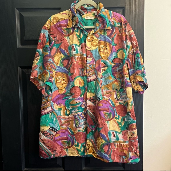 Burma Bibas Vintage Silk Hawaiian Shirt, Size L, GUC - Picture 1 of 2